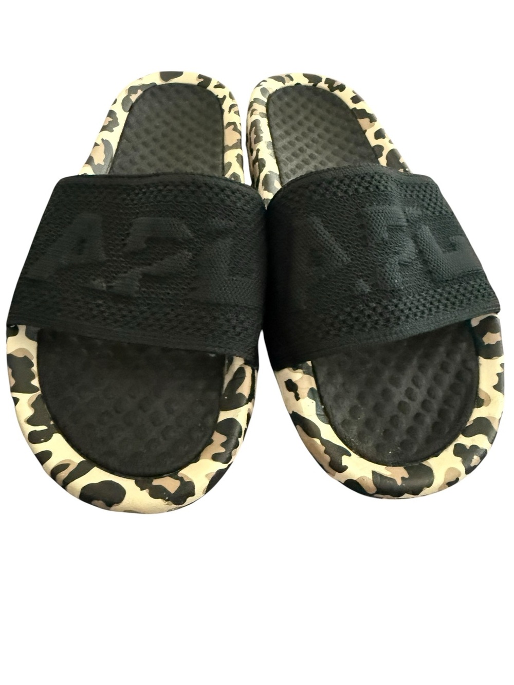 APL BL Techloom slide black with animal print Trim Slide Sandals size 8